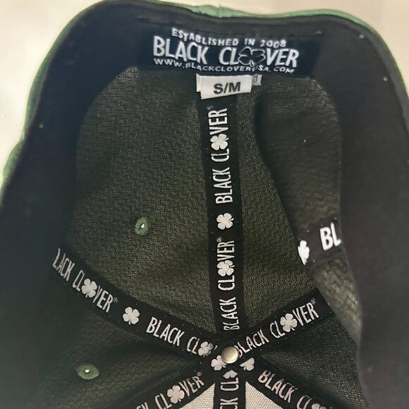 LIVE LUCKY 100896 Cap Black Clover Hat S/M Green Four Leaf Clover **USED** - Picture 2 of 5